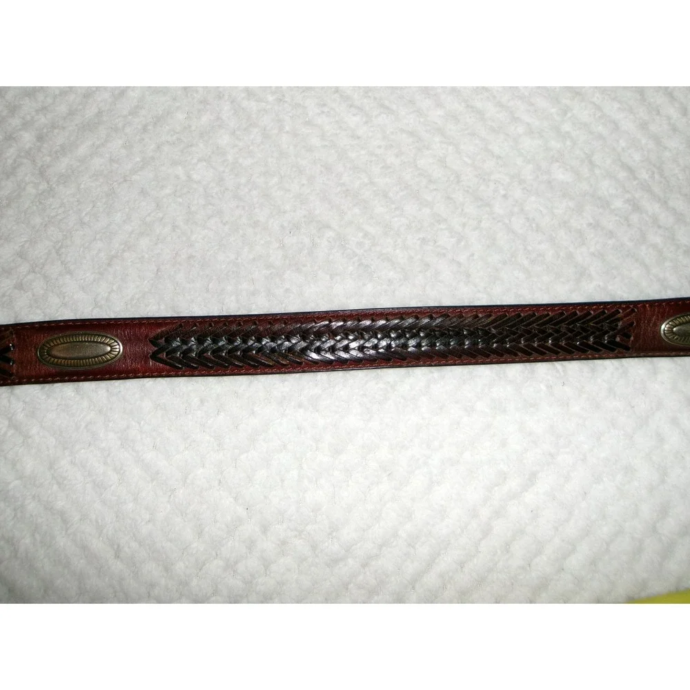 Fossil Mens 44 Leather Belt Brown Braided Western Concho